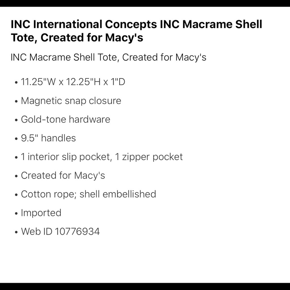 INC Macrame Shell Tote - Picture 2 of 4